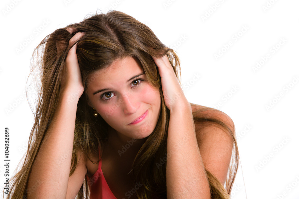 Hispanic young woman with Desperate and concern expression Hispanic young woman with Desperate and concern expression