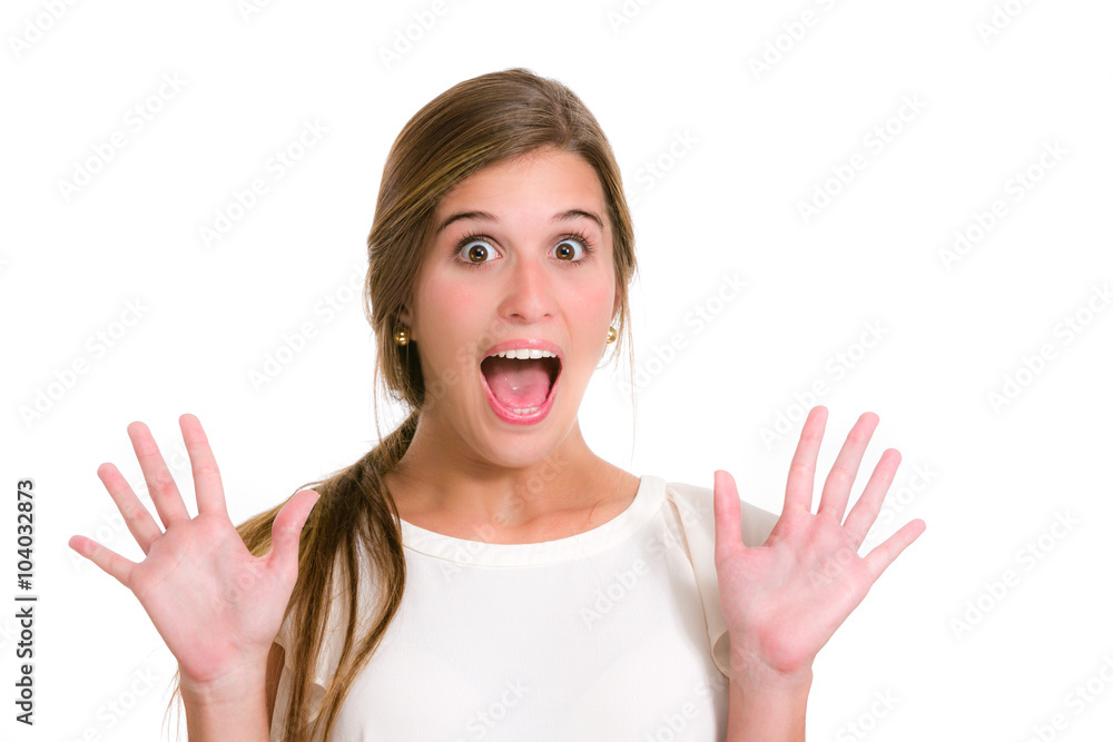 Hispanic cute young woman with surprise expression. Hispanic cute young woman with surprise expression.