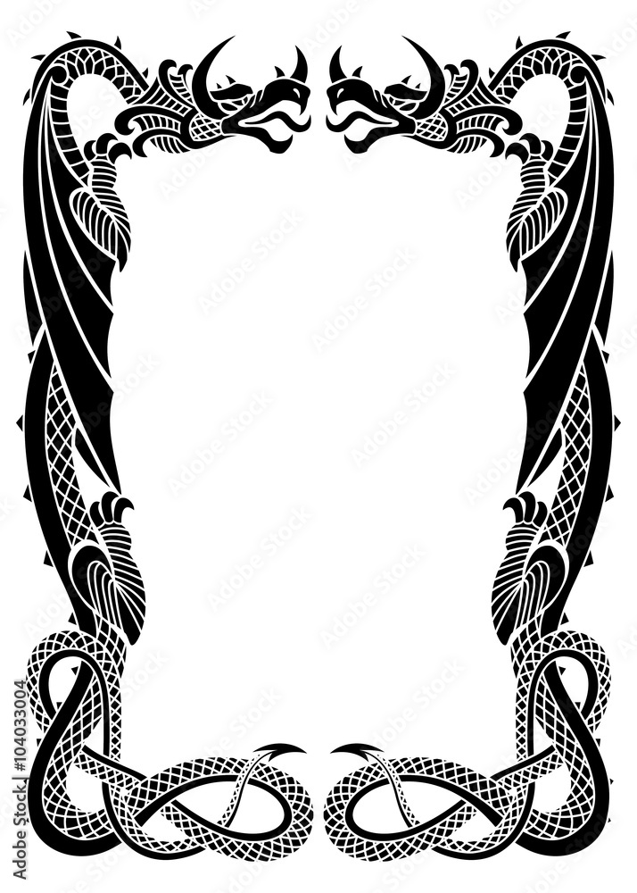 Dragons frame ornament isolated on white background in the propo Stock