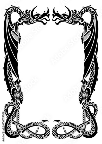 Dragons frame ornament isolated on white background in the propo