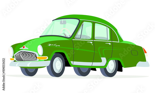 Caricatura GAZ Volga M21 verde vista frontal y lateral