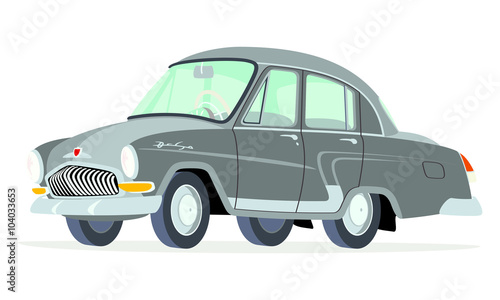 Caricatura GAZ Volga M21 gris vista frontal y lateral
