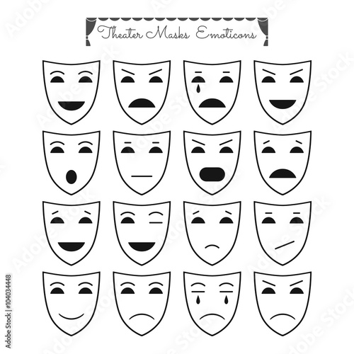Set of  theatrical masks, emoticons. Different characters and emotions