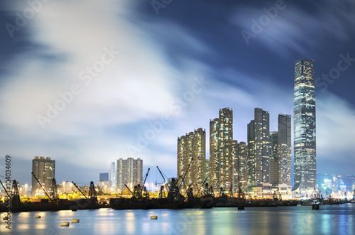 Victoria Harbor of Hong Kong City at night © leeyiutung