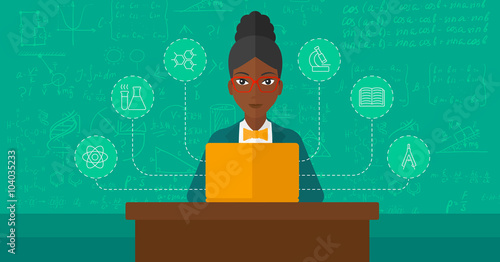 Woman studying with laptop.