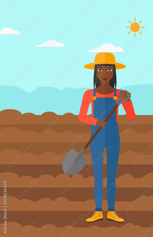 Farmer on the field with shovel. Farmer on the field with shovel.