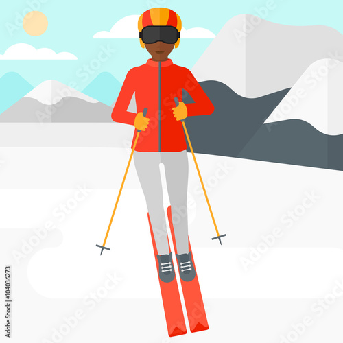 Young woman skiing.