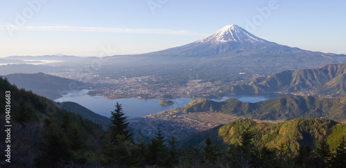 Mountain Fuji and Lake Kawaguchiko in morning