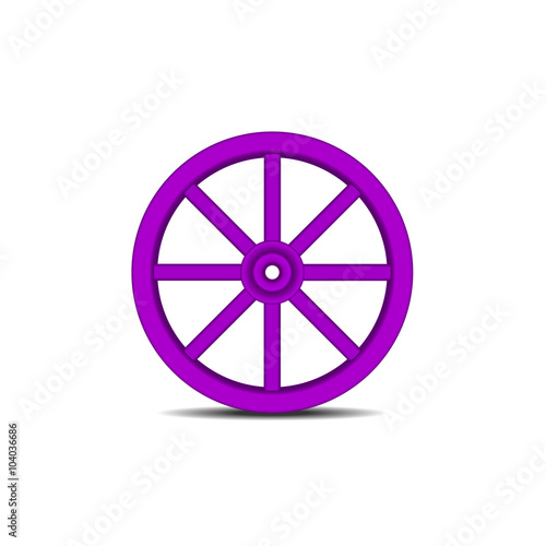 Vintage wooden wheel in purple design with shadow