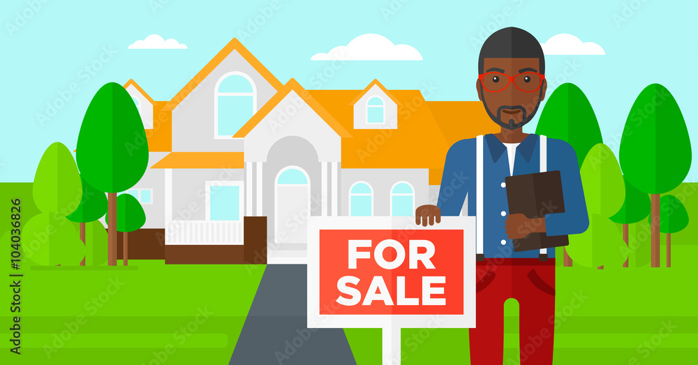 Real estate agent offering house. Real estate agent offering house.