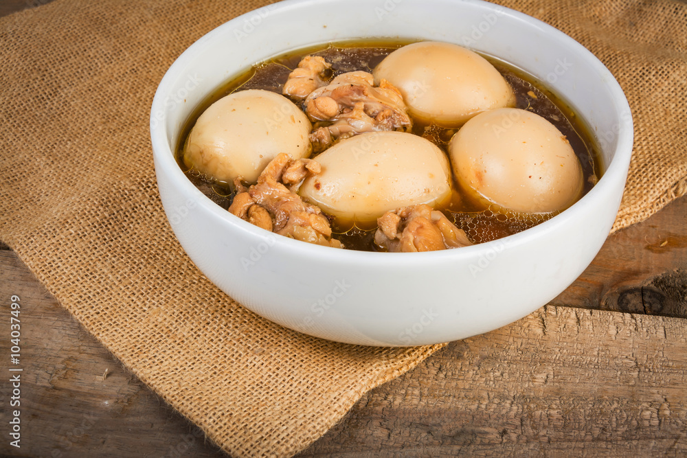 stewed eggs or eggs in brown sauce by Thai food and spices stewed eggs or eggs in brown sauce by Thai food and spices