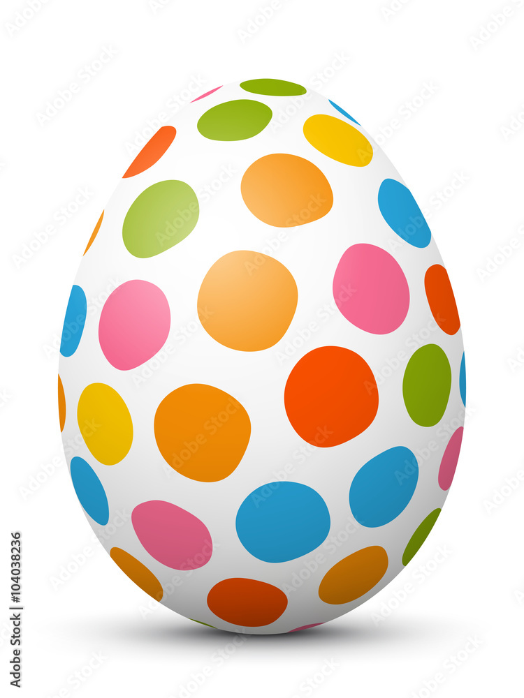 Obraz premium 3D Vektor Osterei mit fröhlichen Ostersymbolen. Farbig und bunte Zeichen und Symbole. Ostern, bemaltes Ei. Colored 3D Vector Easter Egg with Holiday Season Symbols. Isolated on White Background.