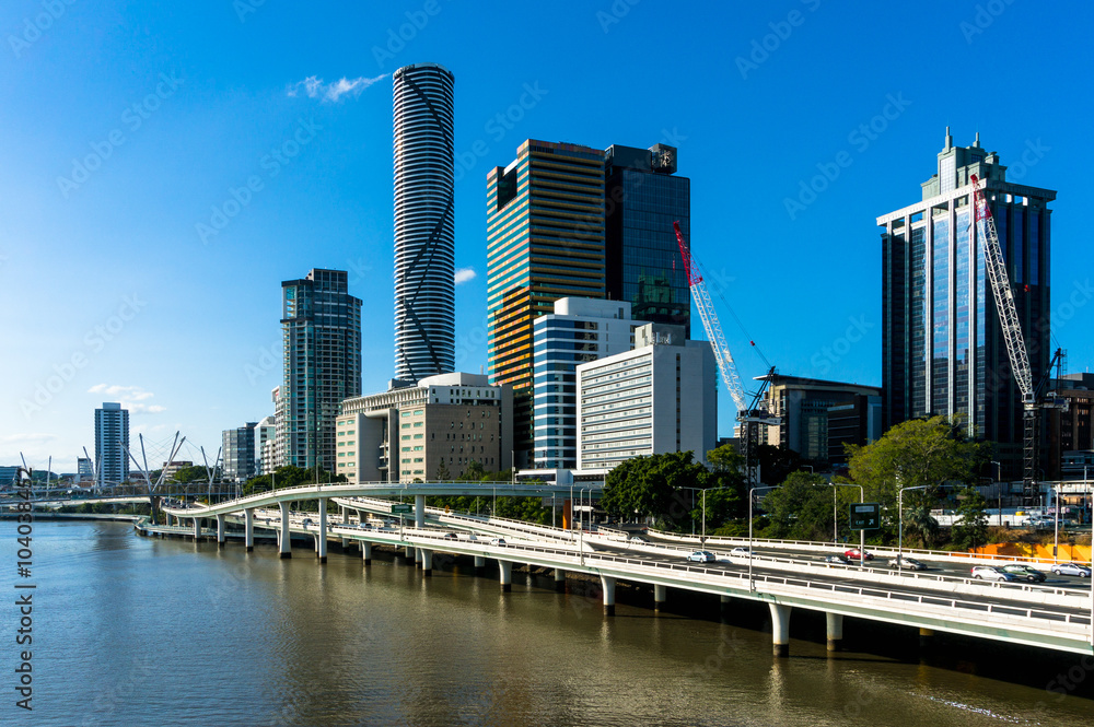 Cityscape with skyscrapers and modern bridge road Cityscape with skyscrapers and modern bridge road
