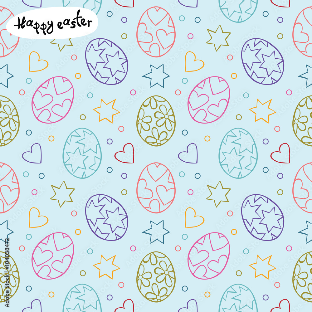 Happy easter. Easter eggs. Flower - daisy, heart and asterisk. Vector seamless pattern (background). Happy easter. Easter eggs. Flower - daisy, heart and asterisk. Vector seamless pattern (background).