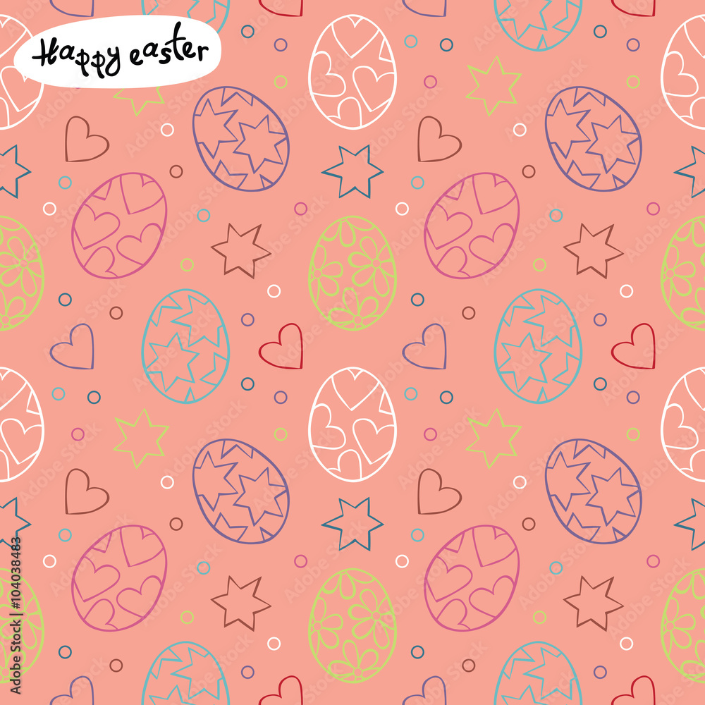 Happy easter. Easter eggs. Flower - daisy, heart and asterisk. Vector seamless pattern (background). Happy easter. Easter eggs. Flower - daisy, heart and asterisk. Vector seamless pattern (background).