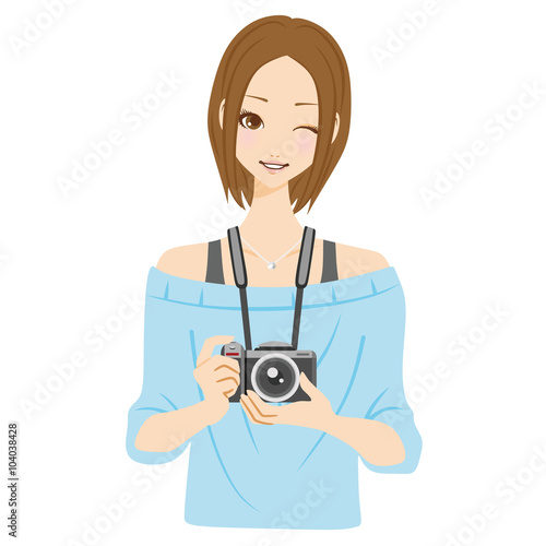 カメラ女子　笑顔