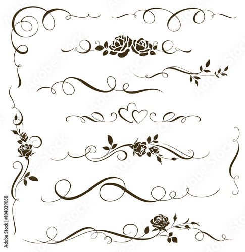 Set of floral calligraphic elements