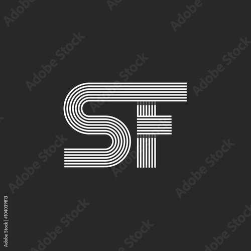 Letters SF logo monogram, capital S linked F overlapping style, business card linear emblem mockup