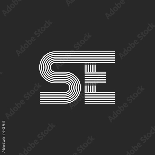 Modern logo SE letter monogram, intersecting thin line style wedding invitation emblem mockup