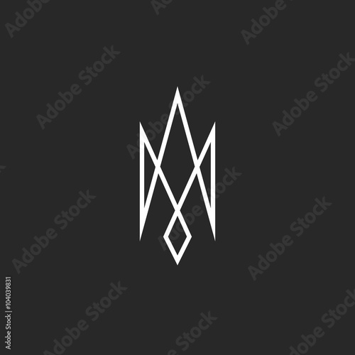 Monogram trident logo mockup, creative abstract modern outline Ukraine emblem, srossing thin line geometric shape