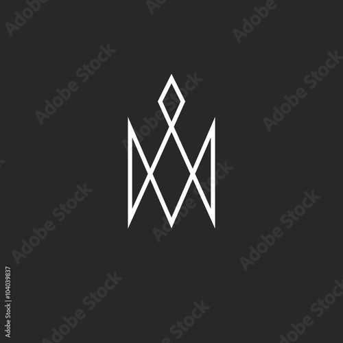 Monogram crown logo, royal cute princess symbol, hipster thin line business card emblem