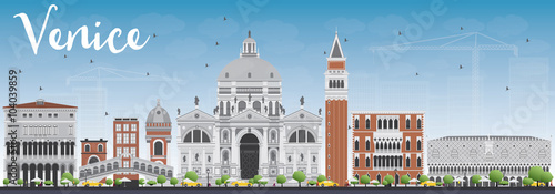 Venice Skyline Silhouette with Gray and Red Buildings.