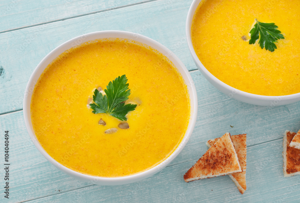 pumpkin soup with parsley leaf pumpkin soup with parsley leaf