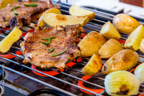 Pork steak on grill