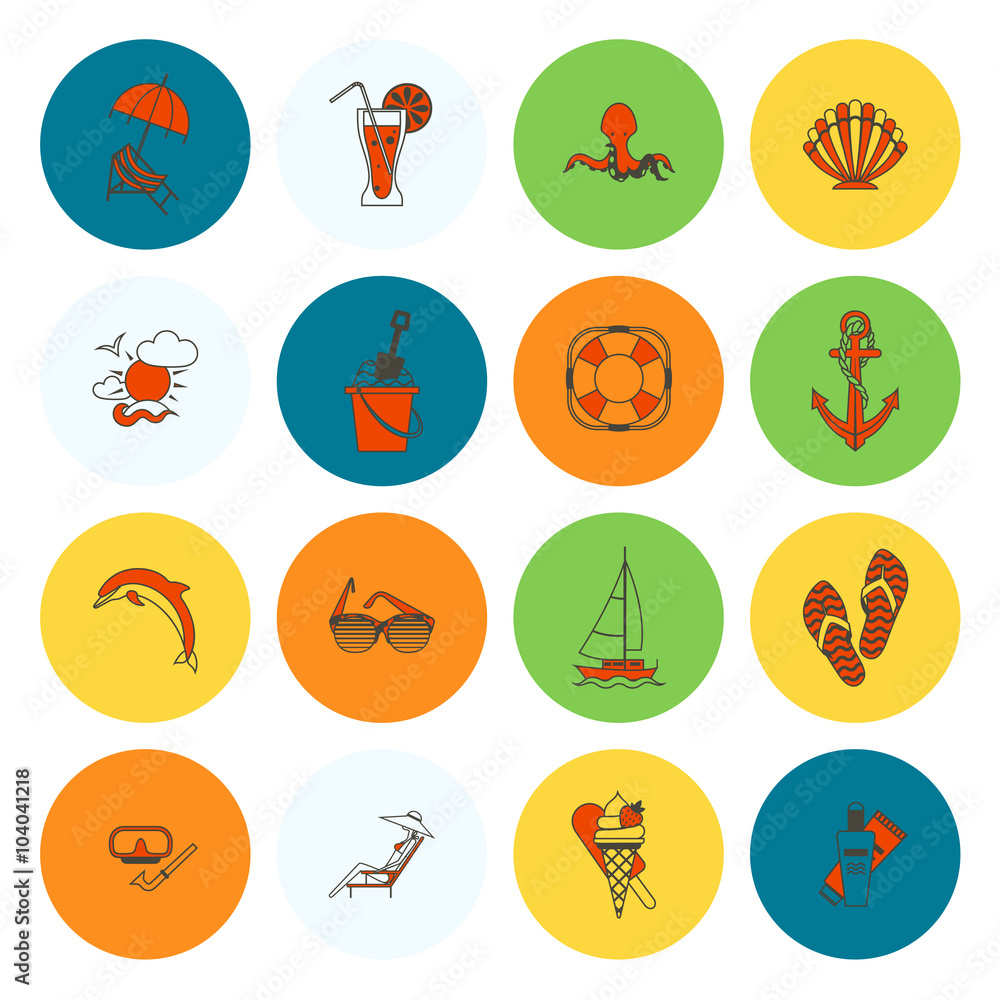 Summer and Beach Simple Flat Icons Summer and Beach Simple Flat Icons