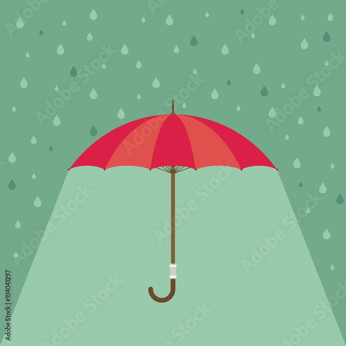 Pink umbrella with rain. Vector background