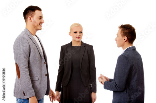 Happy business team talking together 