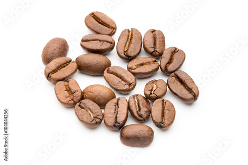 Coffee beans isolated on white background, closeup, macro