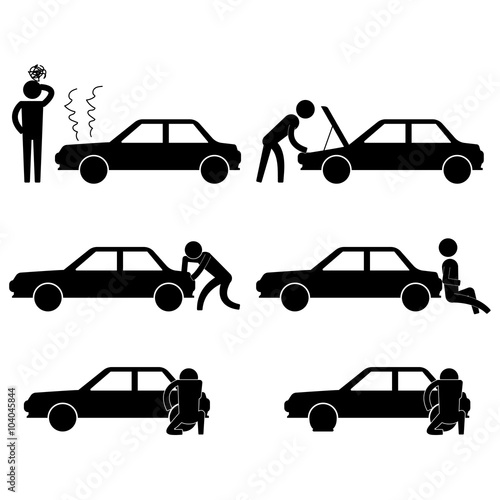 man fixing various car problem icon sign vector symbol pictogram