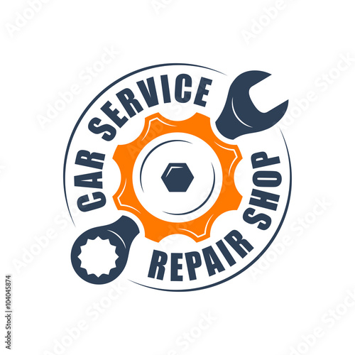 Auto service logotype, wrench and gear silhouette