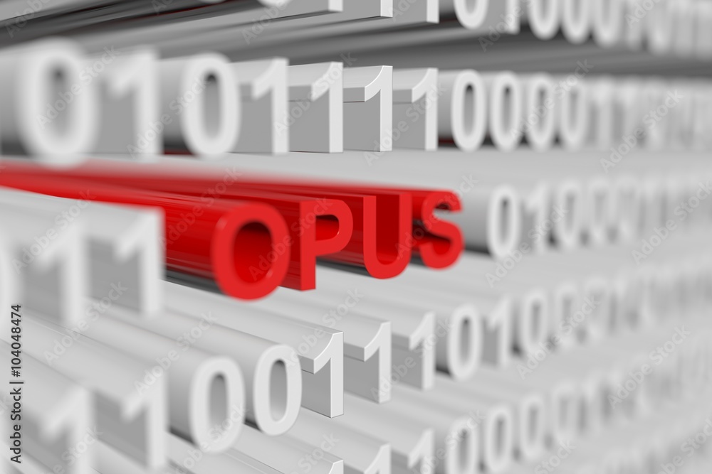 OPUS presented in the form of a binary code with blurred background