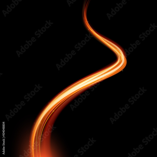 Vector magic glowing spark swirl trace. Bokeh glitter light smoke.