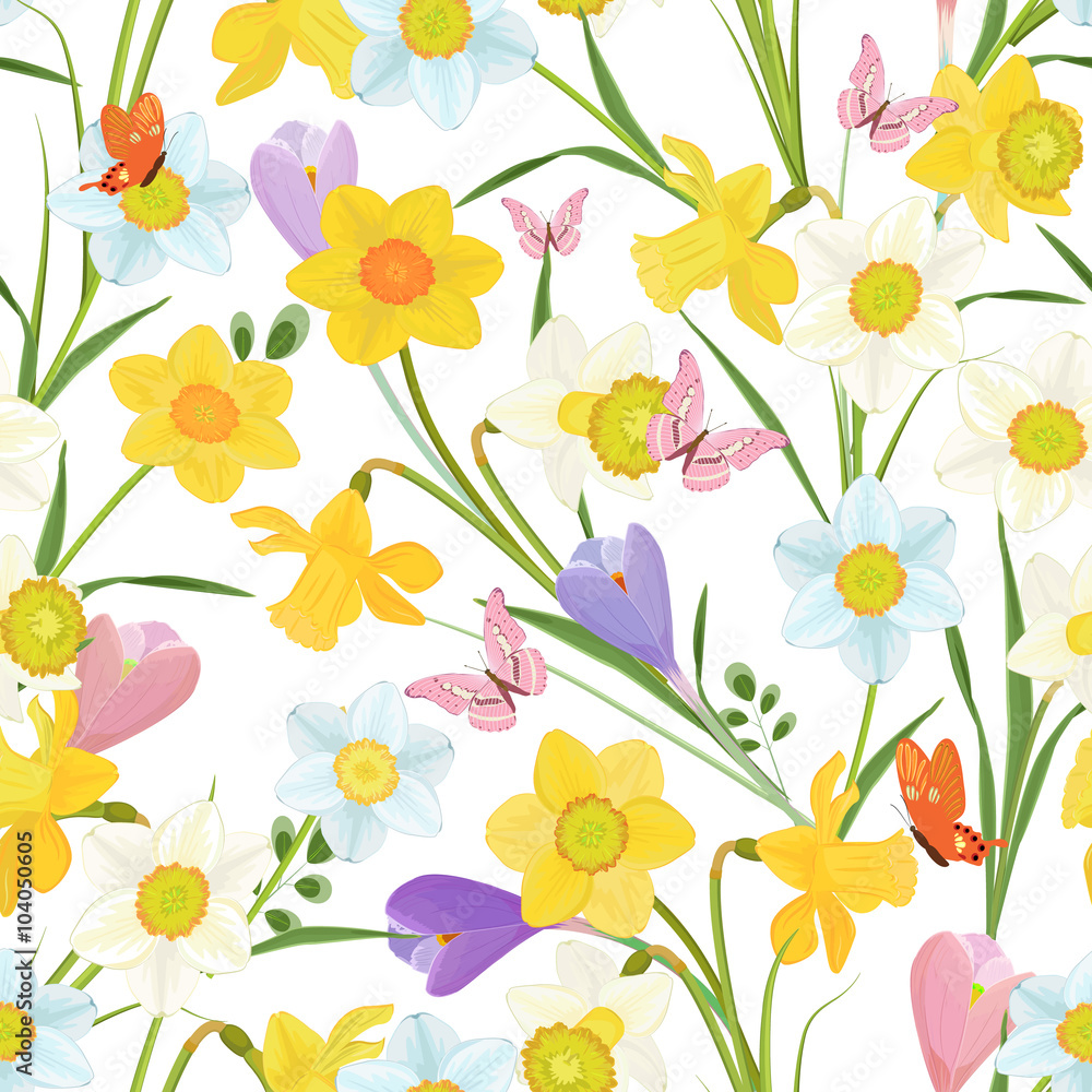 cute seamless texture with spring flowers