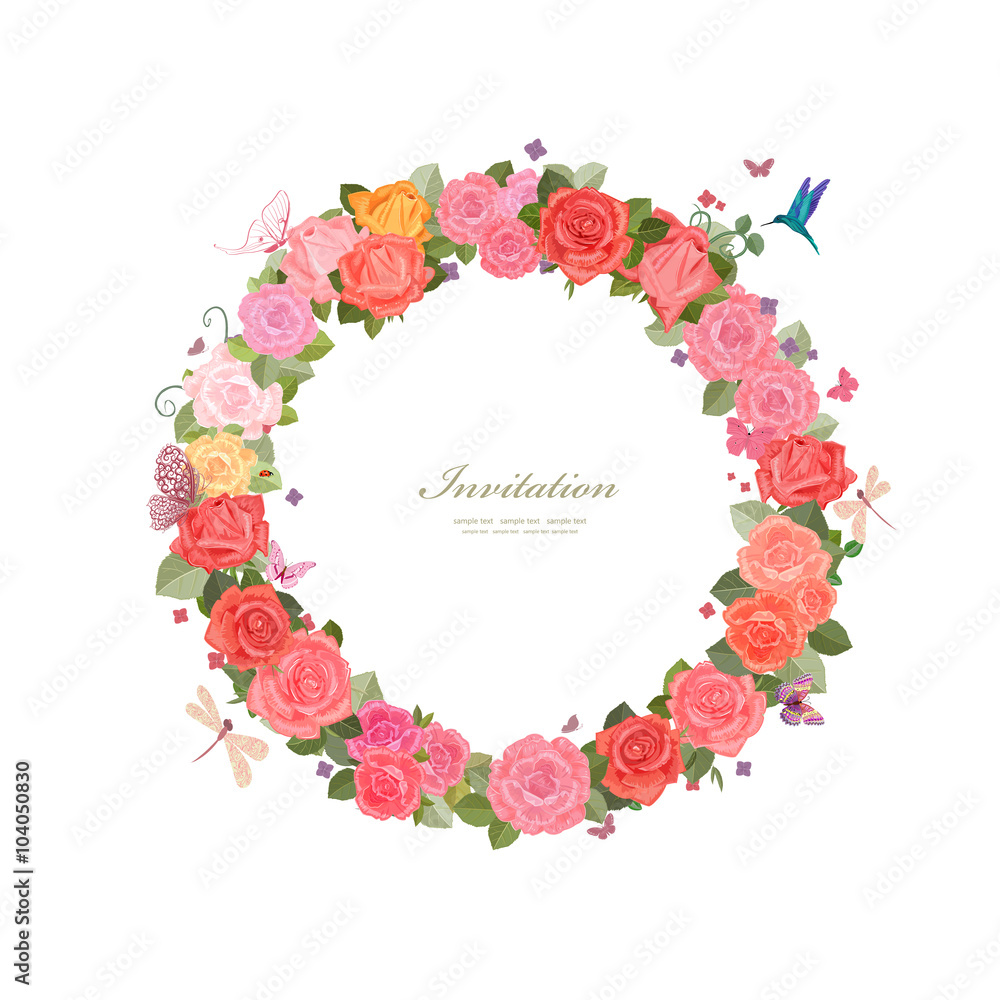 wreath of lovely roses and butterflies for your design wreath of lovely roses and butterflies for your design