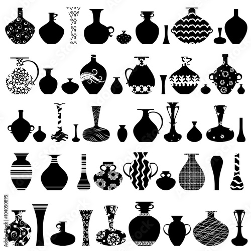 collection of handmade vases with ethnic ornament for your desig