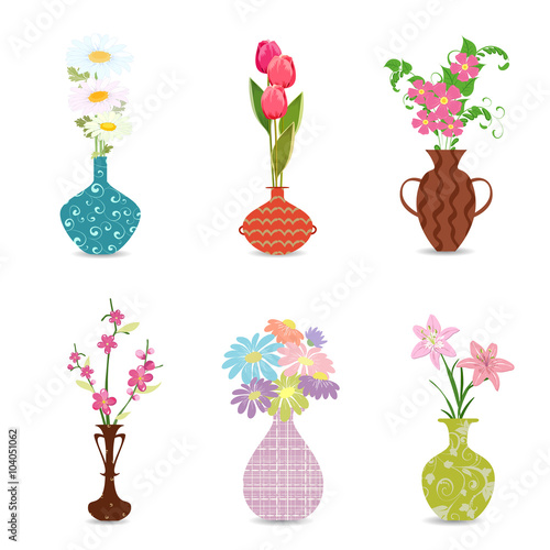 cute collection decorative vases with flowers for your design