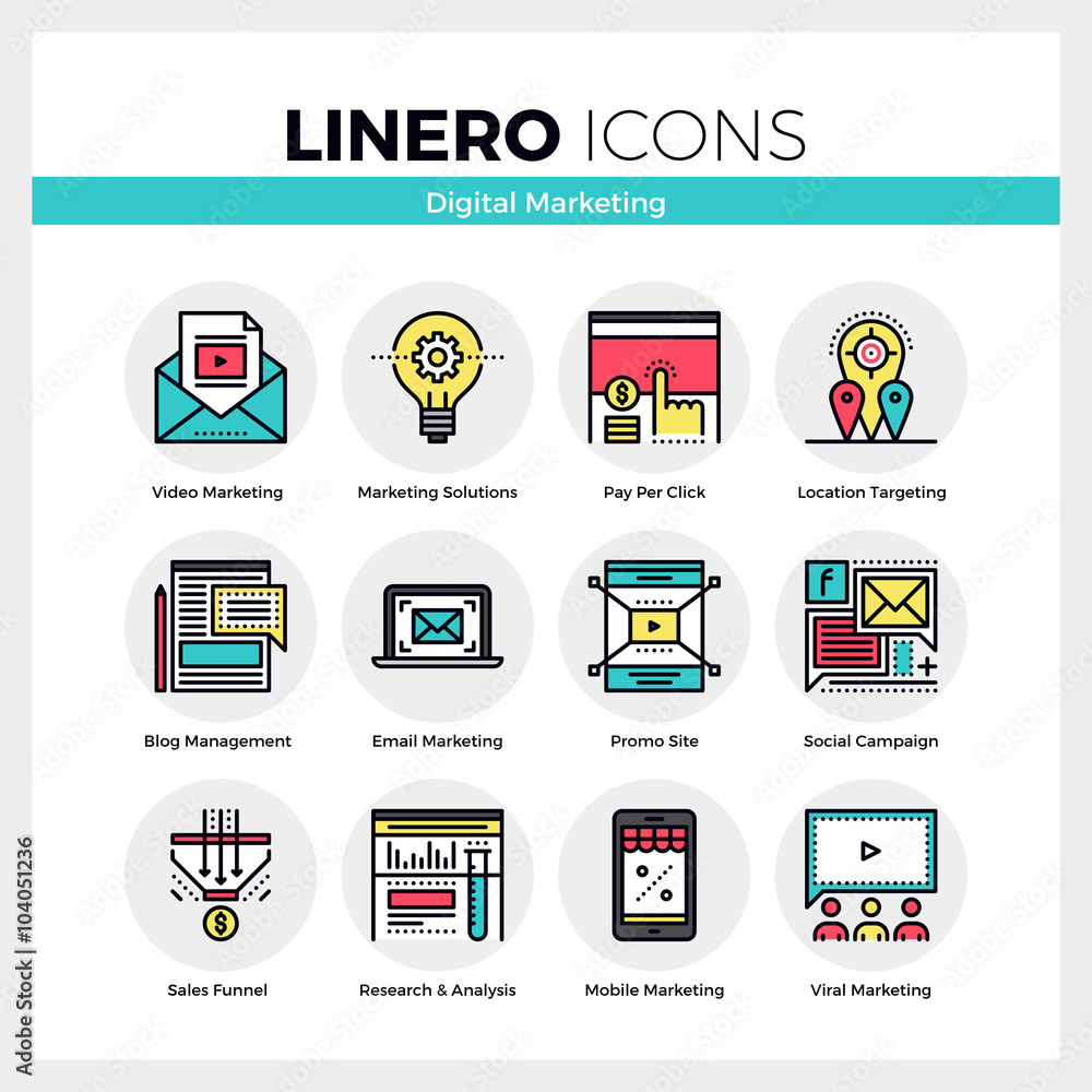 Digital Marketing Linero Icons Set