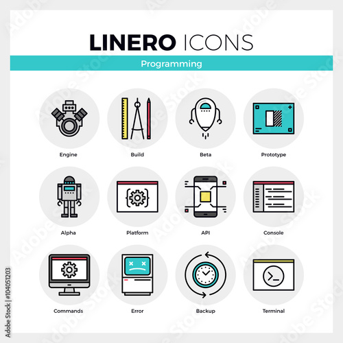 Computer Programming Linero Icons Set