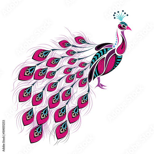 Patterned colored peacock. African / indian / totem / tattoo design. It may be used for design of a t-shirt, bag, postcard and poster.