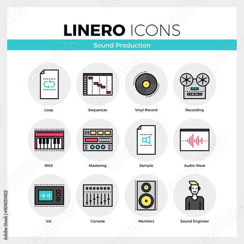 Sound Production Linero Icons Set