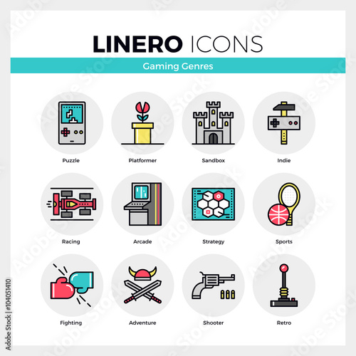 Gaming Genres Linero Icons Set