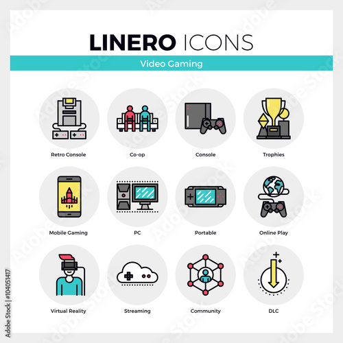 Video Gaming Linero Icons Set