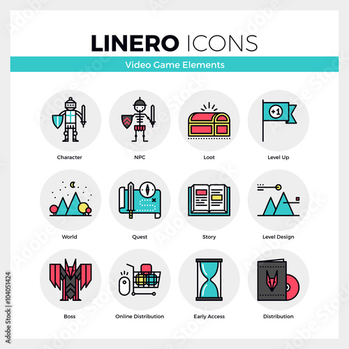 Video Game Elements Linero Icons Set