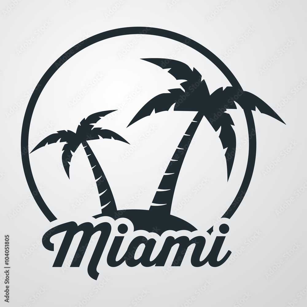 Icono plano Miami en isla en fondo degradado