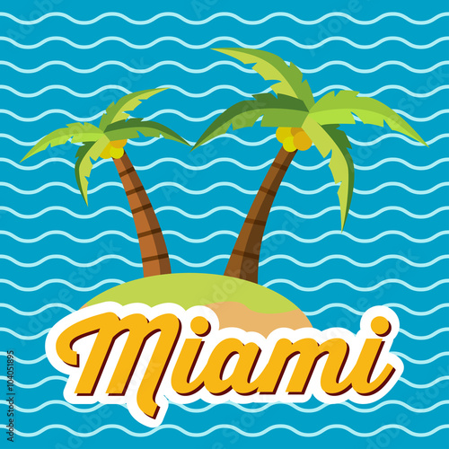 Icono plano Miami en isla sobre fondo marino