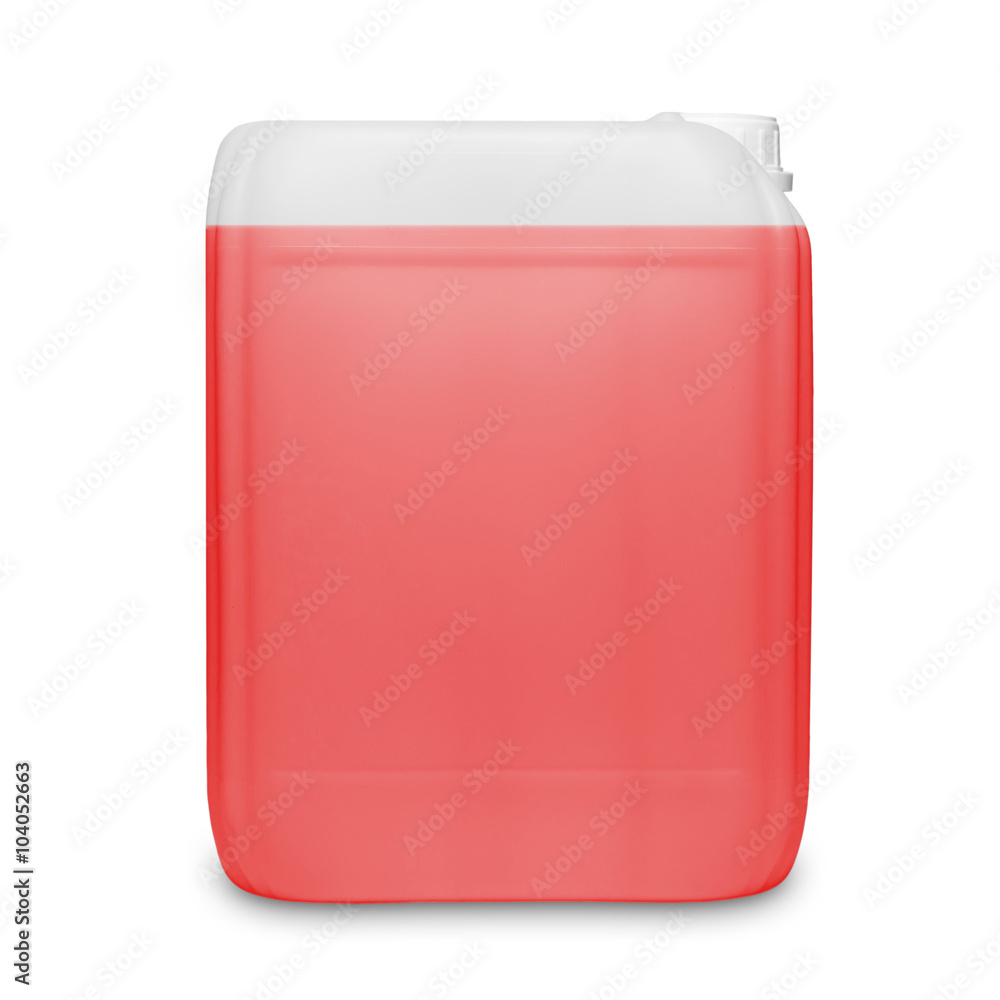 Red transparent cleaning supply product container isolated on white Red transparent cleaning supply product container isolated on white
